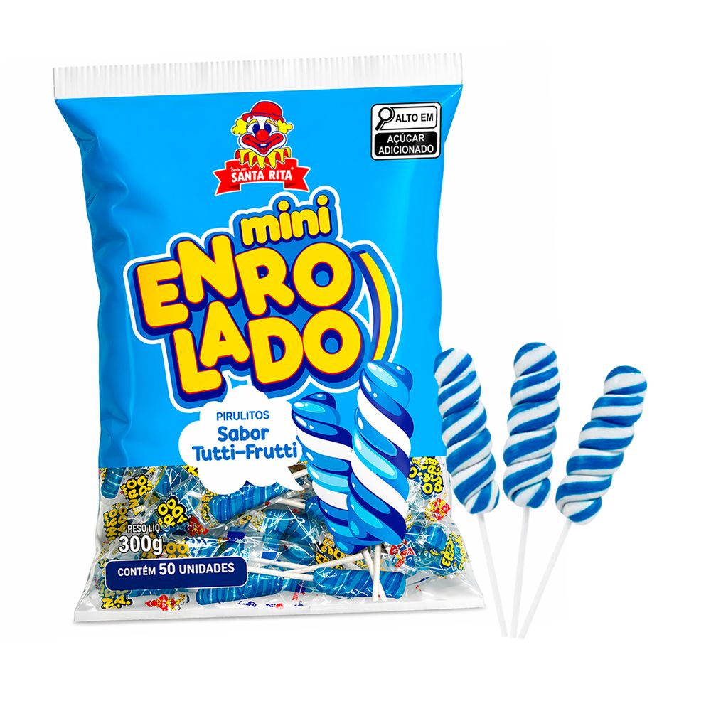 Pirulito Mini Enrolado Azul Santa Rita 300g com 50 Unidades-3-